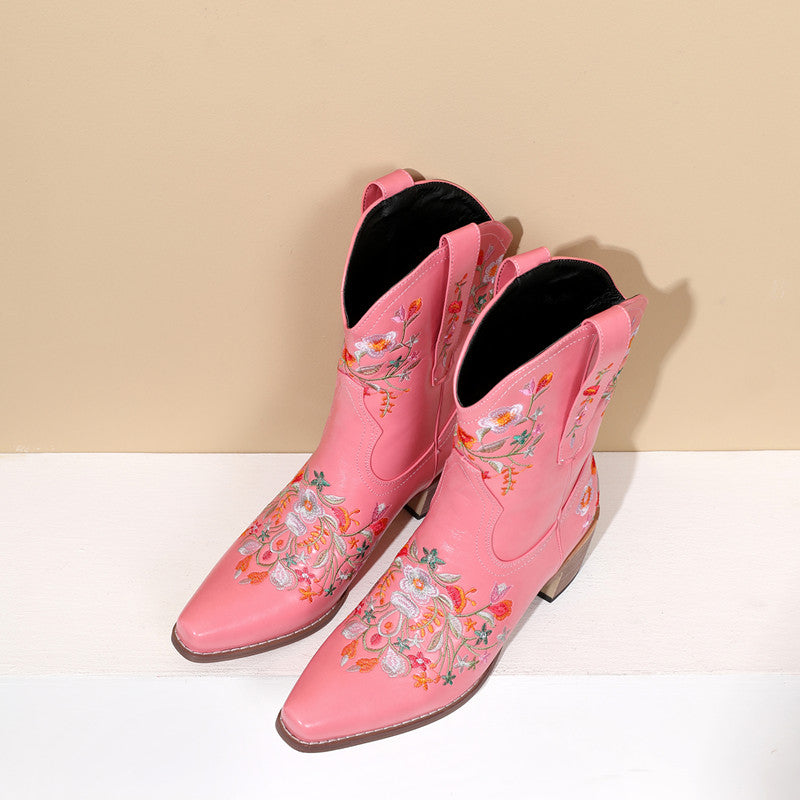 Casey Pink Cowgirl Boots with Flowers