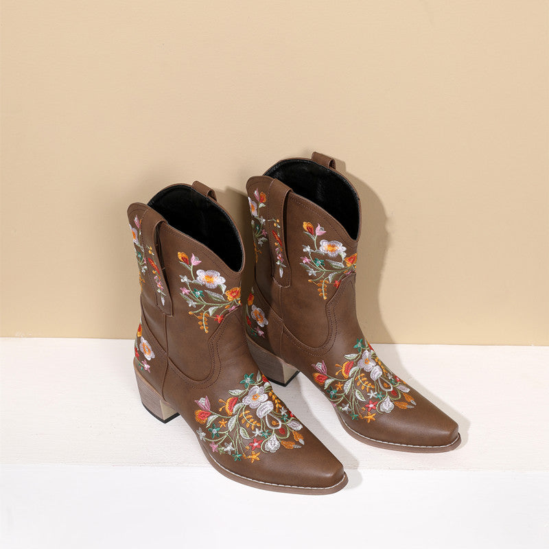 Casey Cowgirl Boots with Flowers Brown