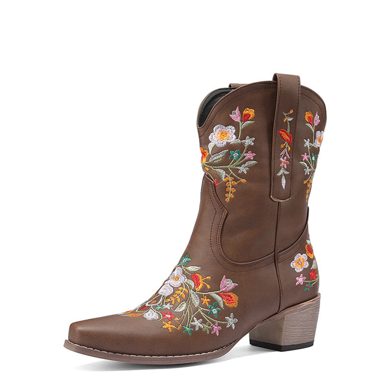 Casey Cowgirl Boots with Flowers Brown