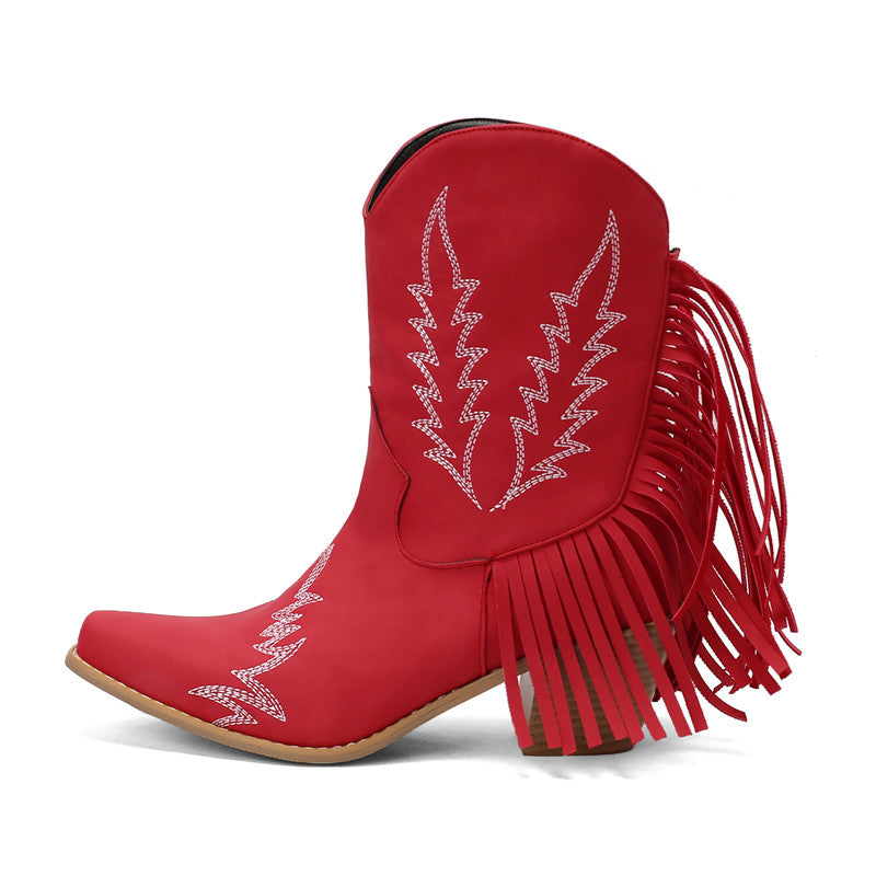 Clare Womens Red Cowboy Boots with Fringe