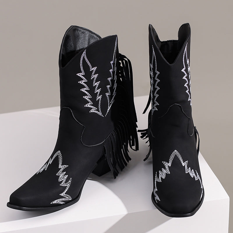 Clare Black Fringed Cowgirl Boots