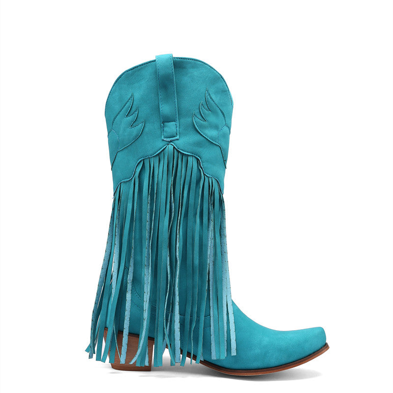 Coral Fringe Blue Cowboy Boots Womens