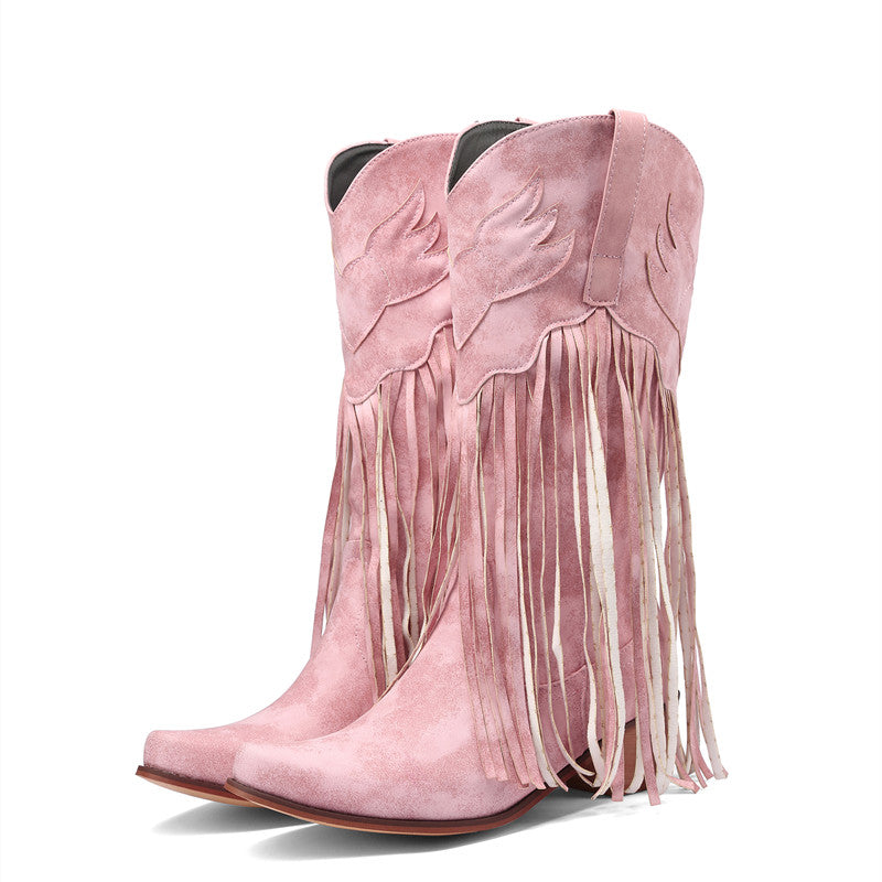 Coral Fringe Cowgirl Boots Pink