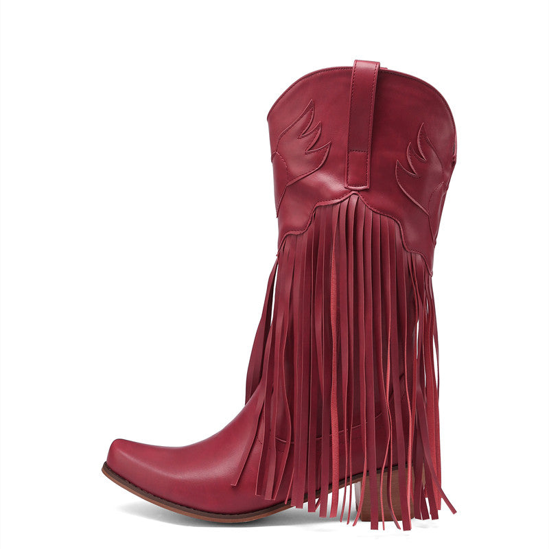 Coral Fringe Red Cowboy Boots Womens