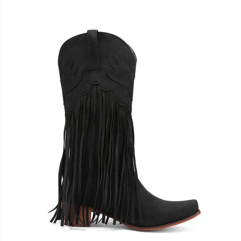 Coral Black Fringe Cowboy Boots Womens