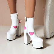 White and Pink Platform Heart Boots