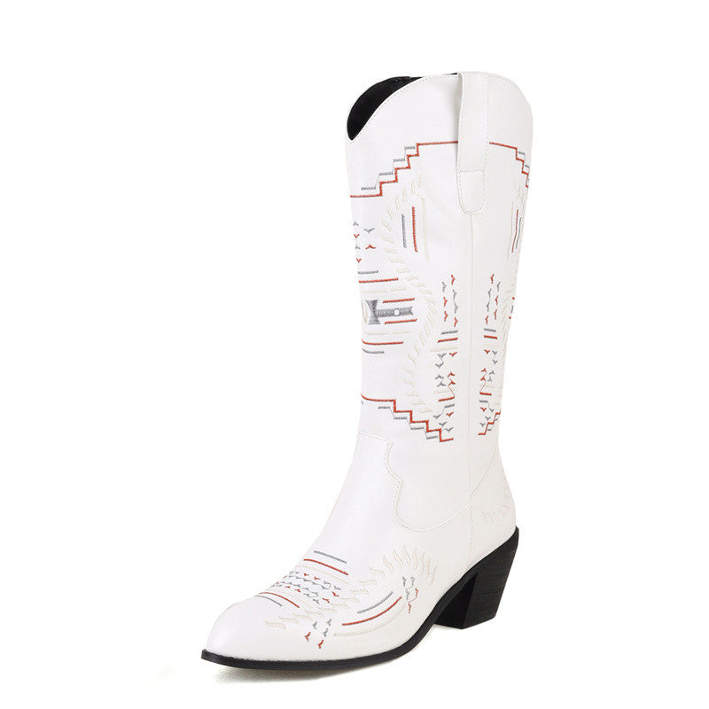 Bryce Heeled Mid Calf Western Boots White