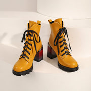 Heart Lace up Heel Boots Yellow