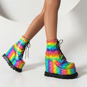 Wedge Rainbow Platform Boots