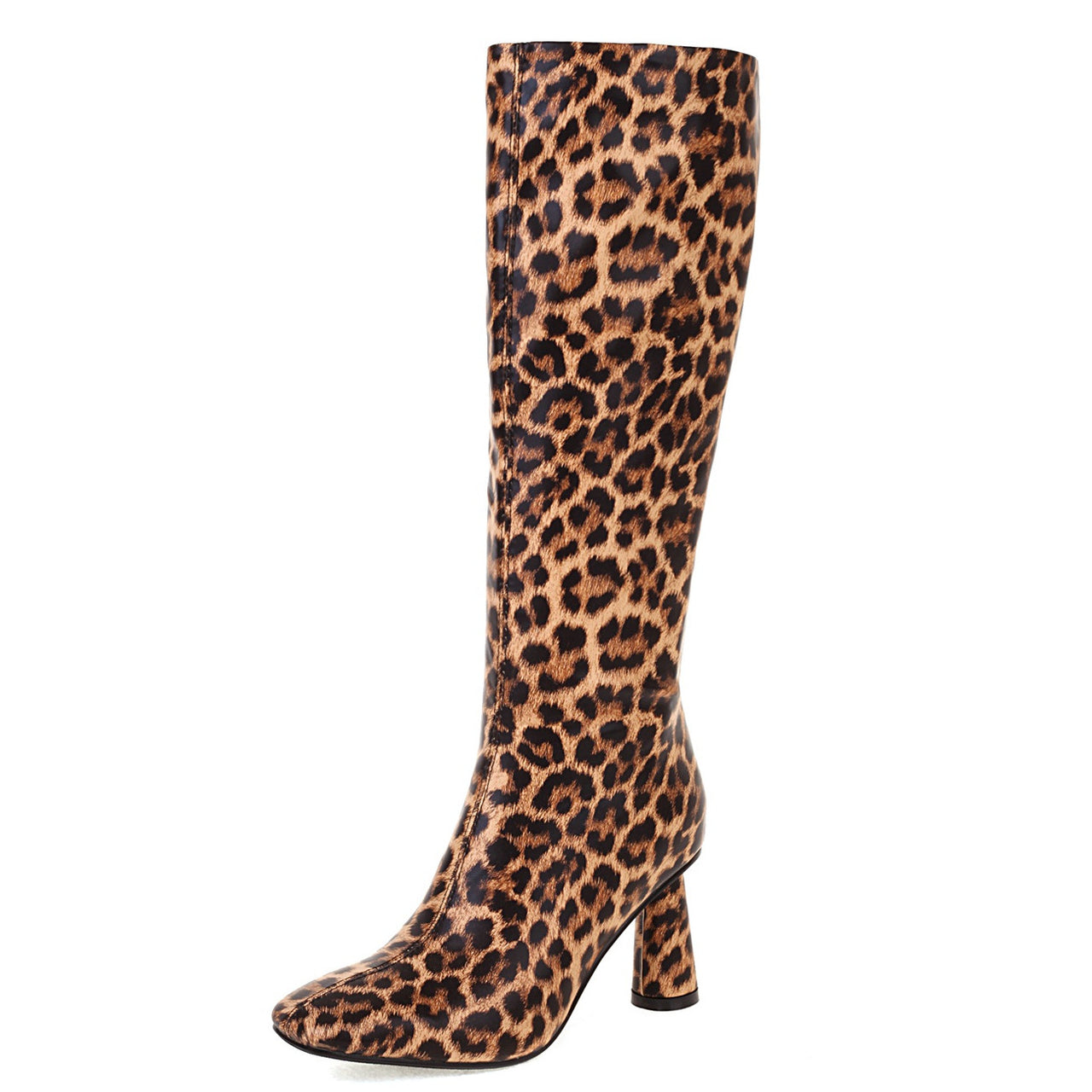 Leopard Print Mid Heel Knee High Boots Bianca
