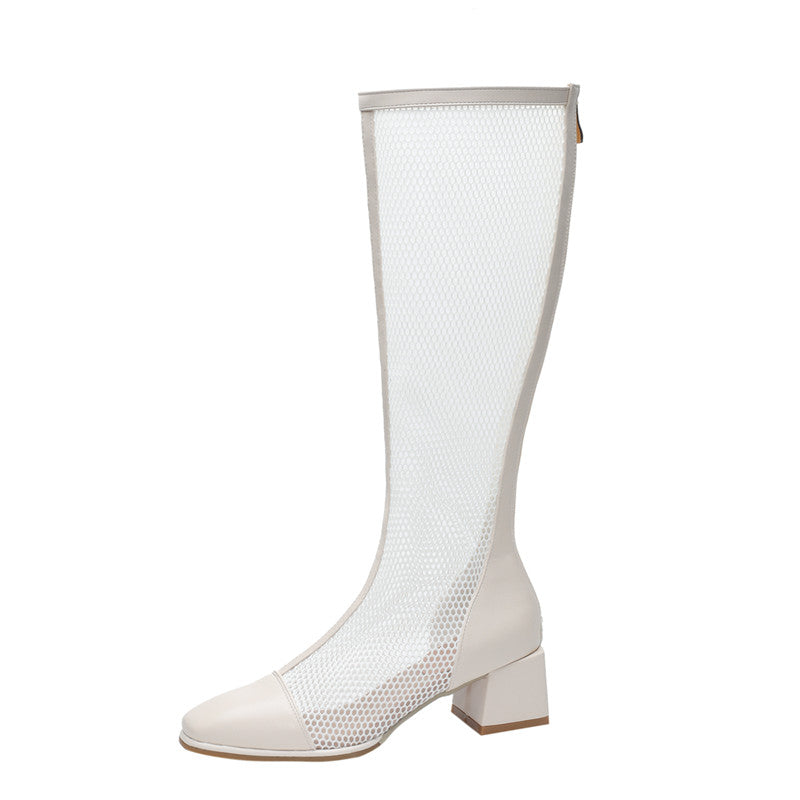 Low Heel Mesh Knee High Boots Athena - Size 2/205mm / White