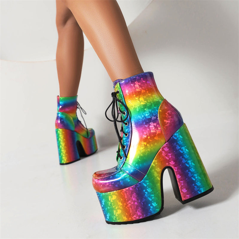 Chunky Platform Rainbow Boots Women