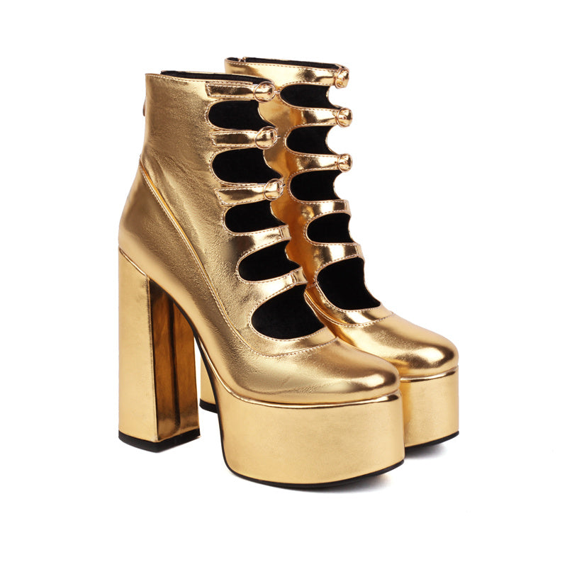 Gold Ankle Boots with Cut outs