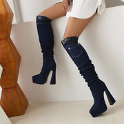 Dark Blue Womens Denim Boots
