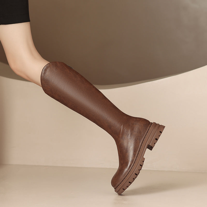 Brown Platform Knee High Boots