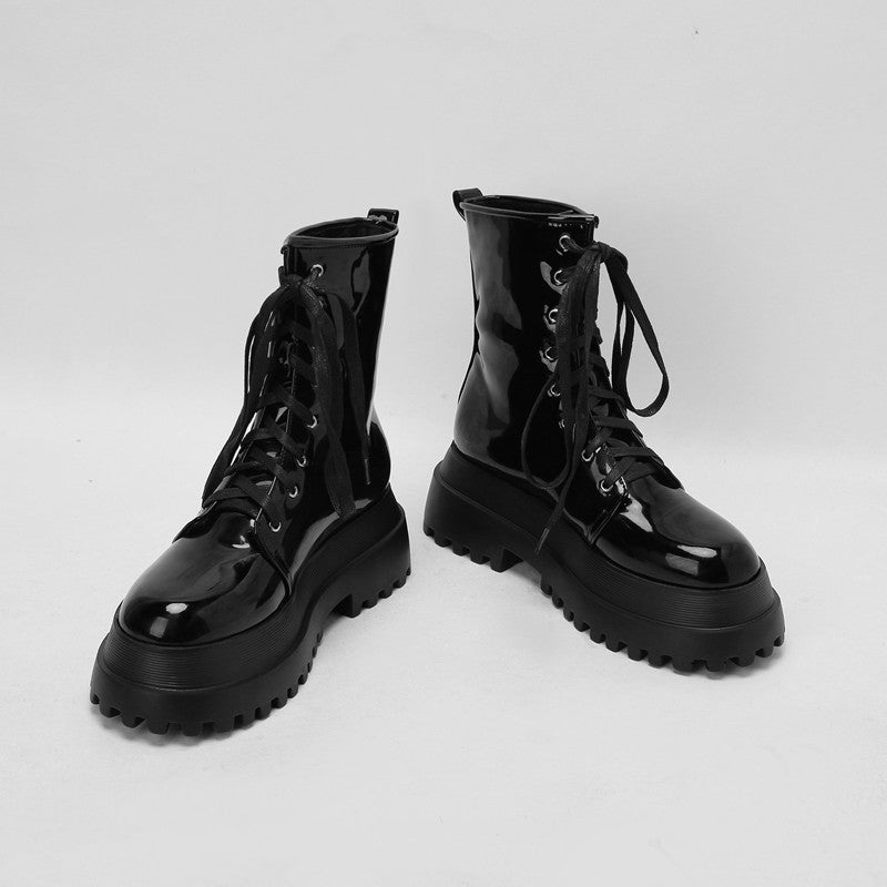 Platform Shiny Black Combat Boots
