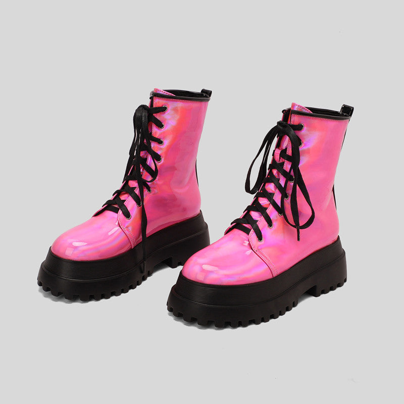 Womens Hot Pink Combat Boots Balajoy