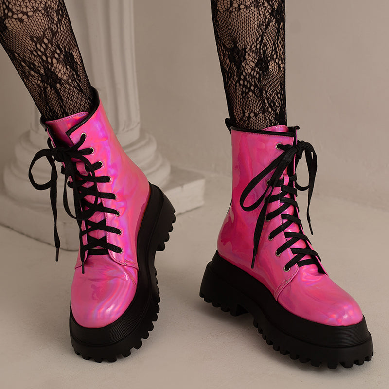 Womens Hot Pink Combat Boots