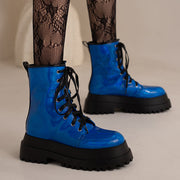 Blue Combat Boots Womens