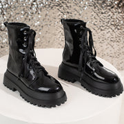 Platform Shiny Black Combat Boots