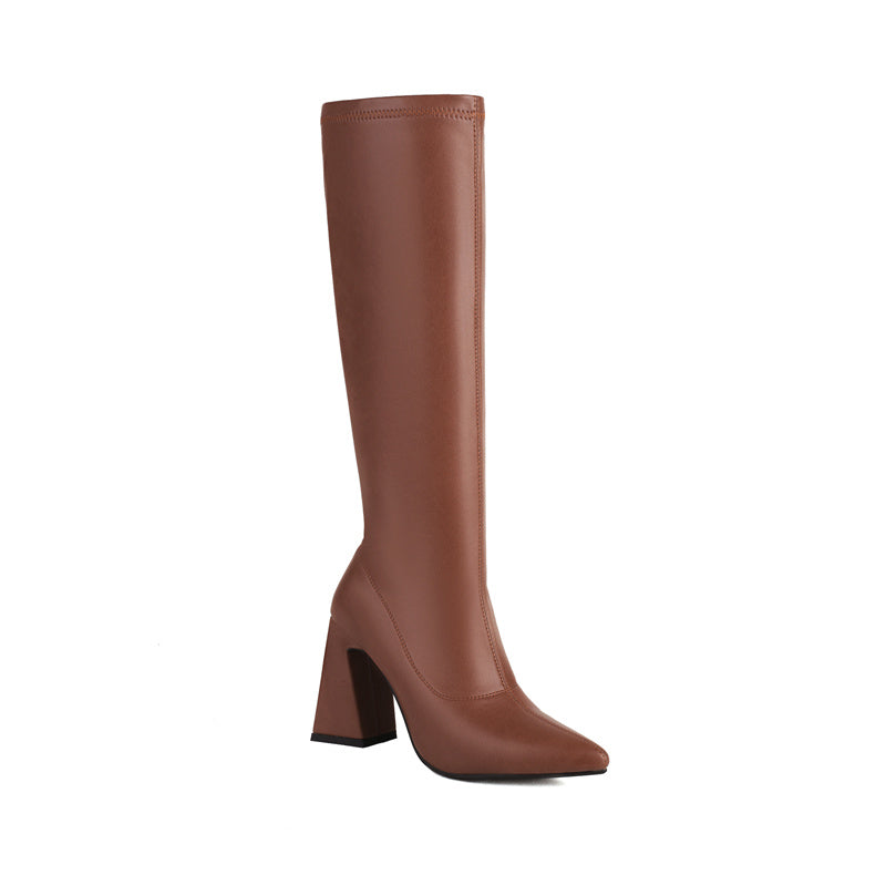Brown Pointed Toe Boots Knee High