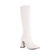 White Knee High Boots Block Heel