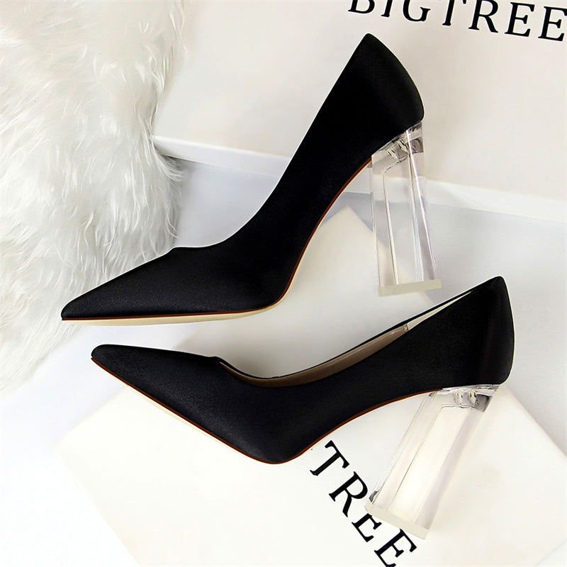 Clear and cheap black block heels