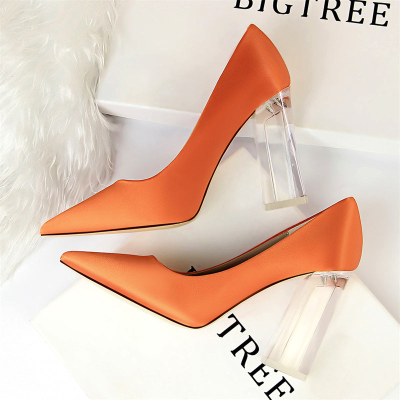 Pointed Toe Orange Block Heels
