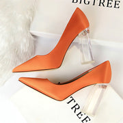 Pointed Toe Orange Block Heels