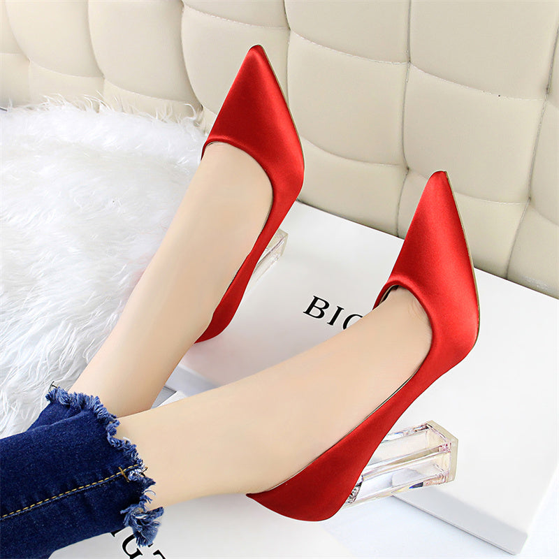 Pointed Toe Red Clear Heels