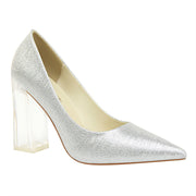 Clear Pointed Toe Heels Silver