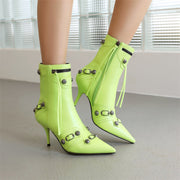 Neon Green Kitten Heel Ankle Boots