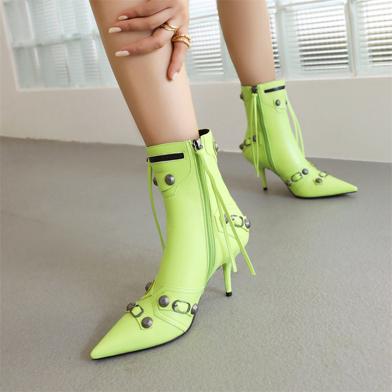 Army Green Gold Buckle Side Zipper High Heel Ankle Boots Women Open toe  Fashion Gladiator Sandal Boot Womans - AliExpress