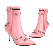 Pink Kitten Heel Ankle Boots