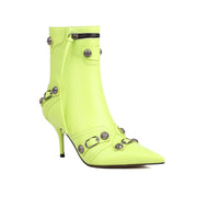 Neon Green Kitten Heel Ankle Boots