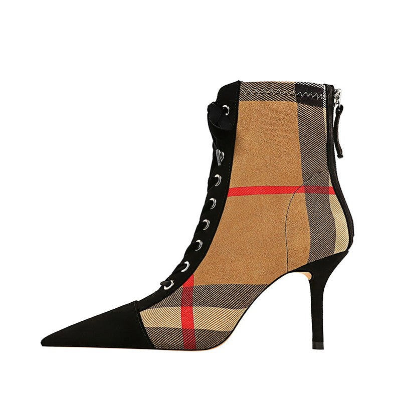  Lace up Womens Plaid Boots
