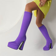 Purple Knee High Platform Boots