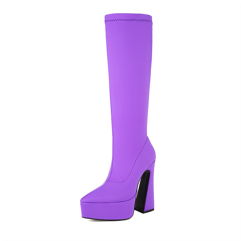 Purple Knee High Platform Boots