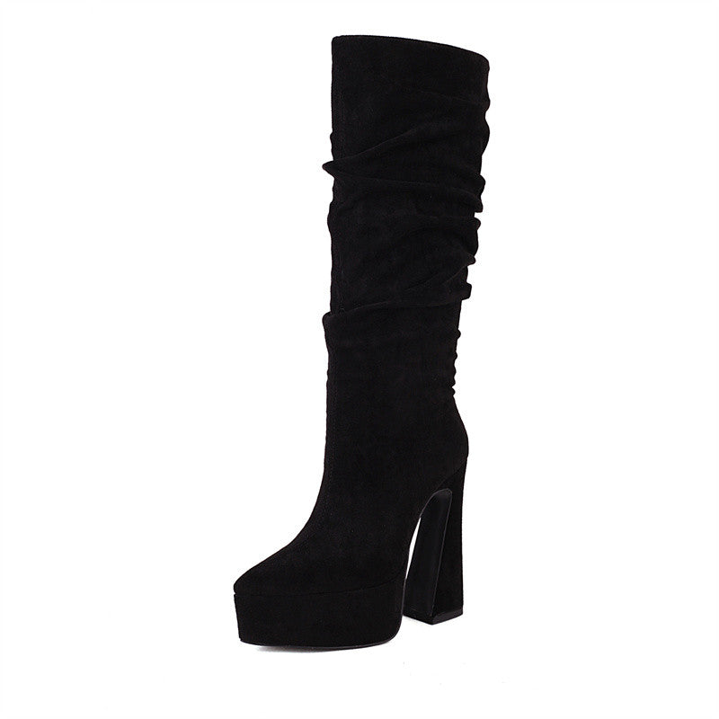 Daria Black Knee High Slouch Boots