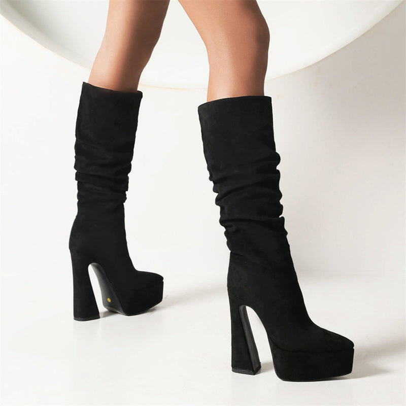 Black Knee High Slouch Boots