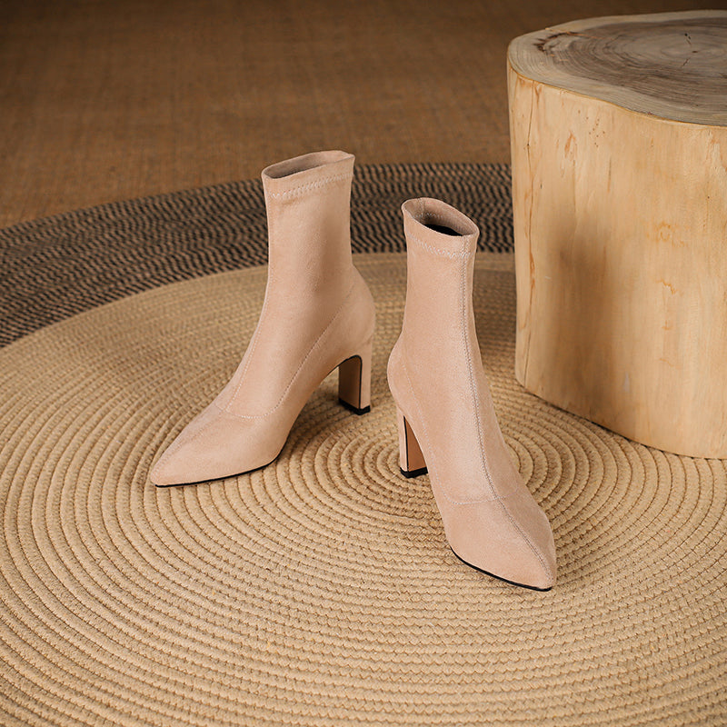 Nude Pointed Toe Ankle Boots