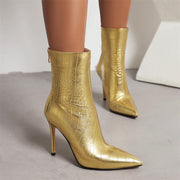 Stiletto Heel Ankle Boots Gold