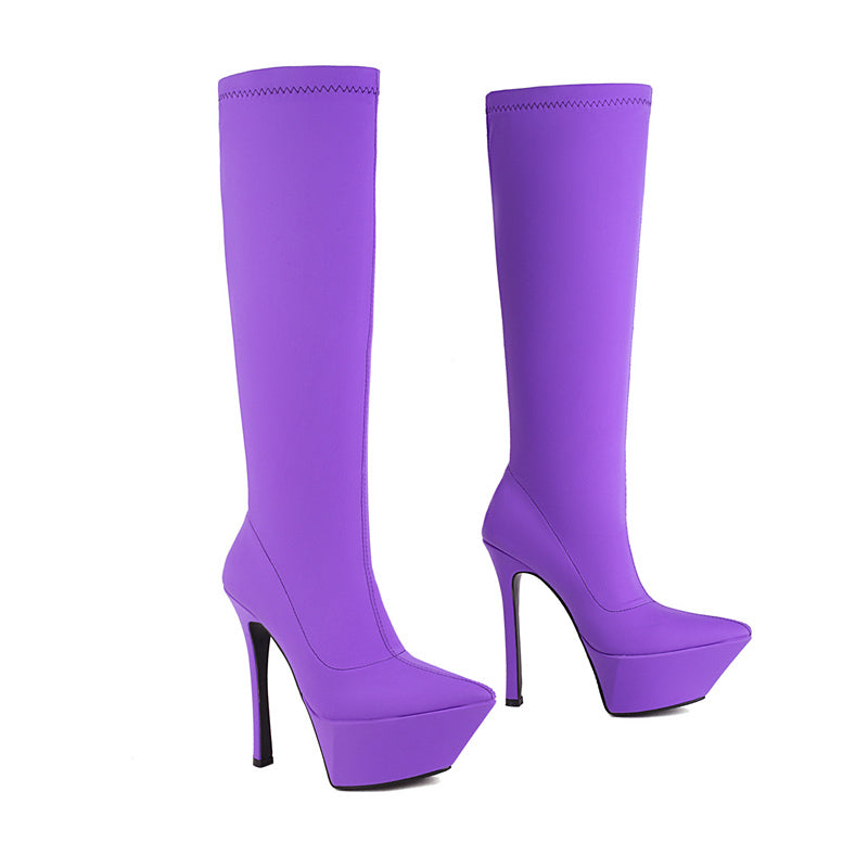 Stiletto Platform Purple Knee High Boots