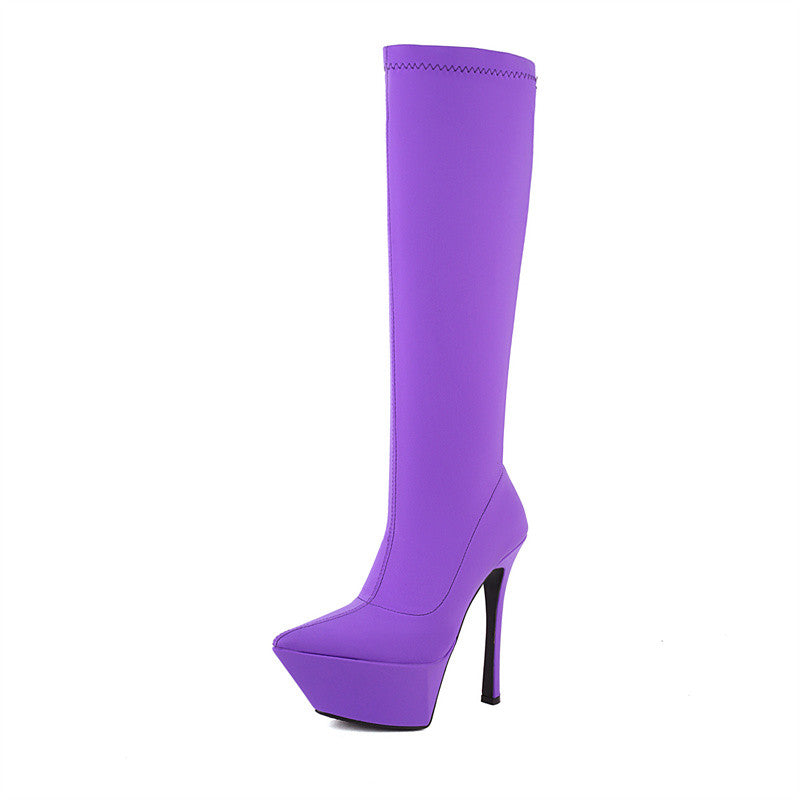 Stiletto Platform Purple Knee High Boots