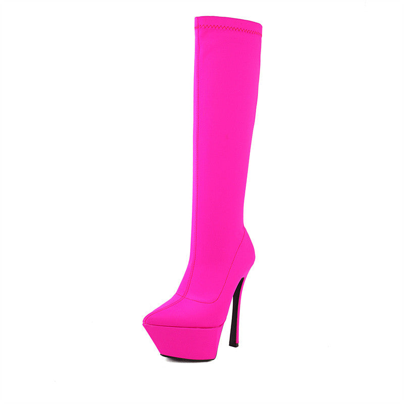 Stiletto Pink Knee High Boots