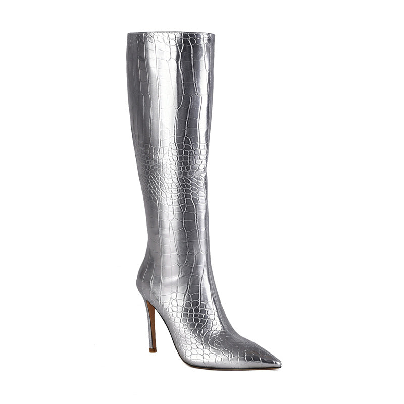 Bowie Silver Knee High Boots