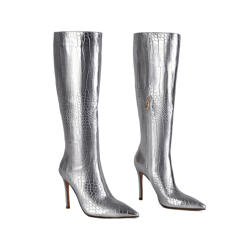 Bowie Silver Knee High Boots