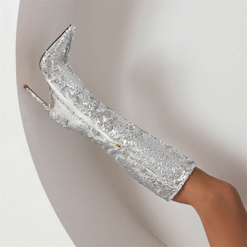 Sequin Boots Silver
