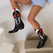Red and Black Heart Cowboy Boots