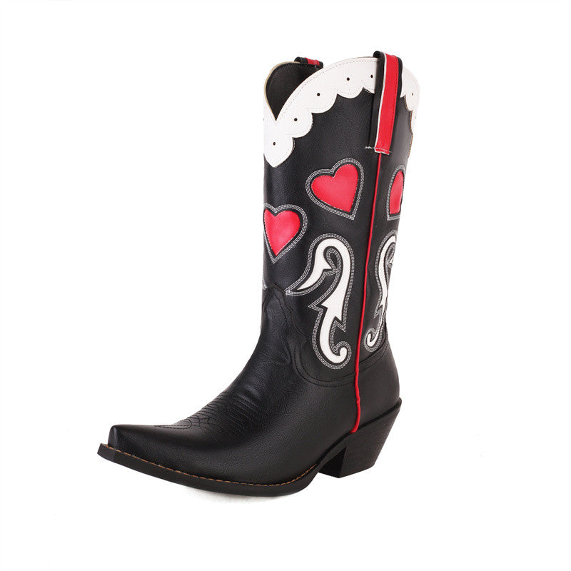 Red and Black Heart Cowboy Boots